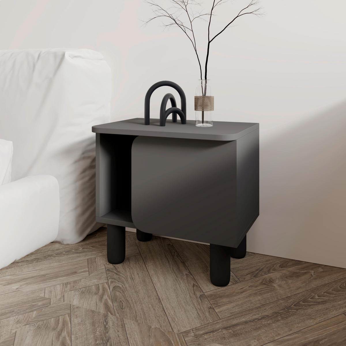 NACHTTISCH  - Anthrazit, Design, Holzwerkstoff (50/30/49cm) - Livetastic