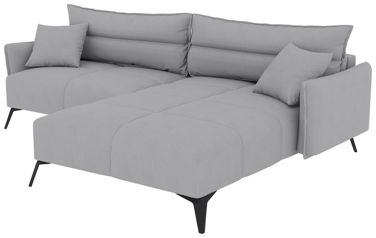 ECKSOFA in Cord Hellgrau  253/180 cm  - Hellgrau/Schwarz, KONVENTIONELL, Textil/Metall (253/180cm) - Carryhome