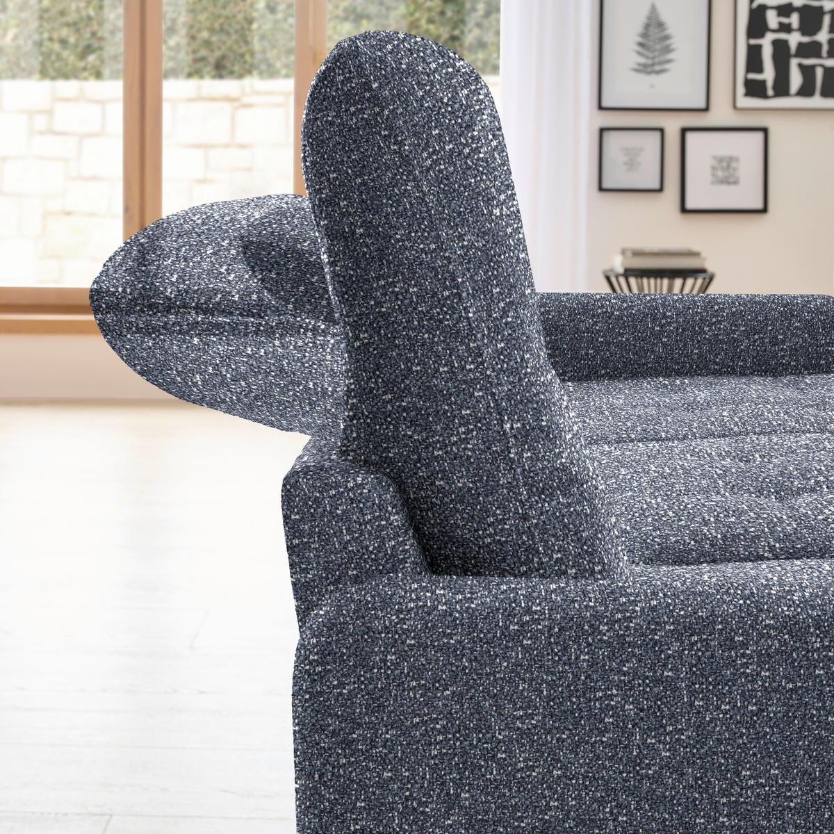 ECKSOFA Dunkelblau Plüsch  - Schwarz/Dunkelblau, KONVENTIONELL, Textil/Metall (254/190cm) - Livetastic