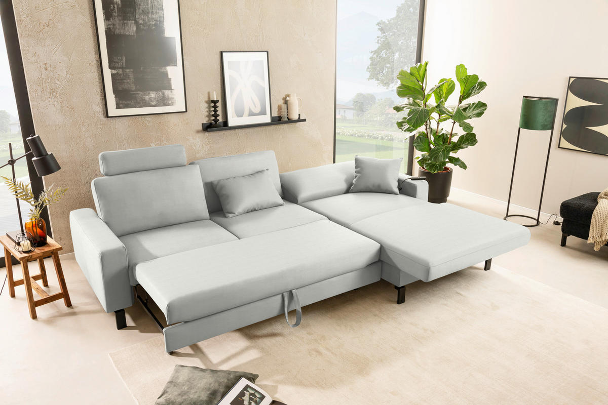 ECKSOFA Cord Weiss  - Weiss/Schwarz, Design, Textil/Metall (298/185cm) - Pure Home Lifestyle