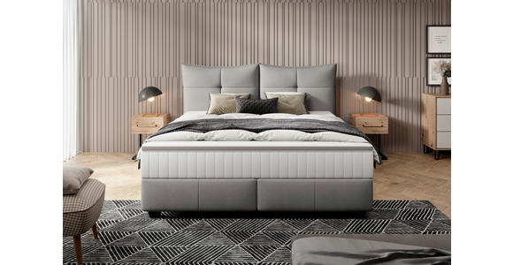 BOXSPRINGBETT  in Grau  - Schwarz/Grau, Design, Leder/Holzwerkstoff (180cm) - Esposa