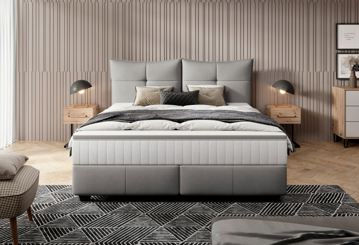 BOXSPRINGBETT  in Grau  - Schwarz/Grau, Design, Leder/Holzwerkstoff (180cm) - Esposa