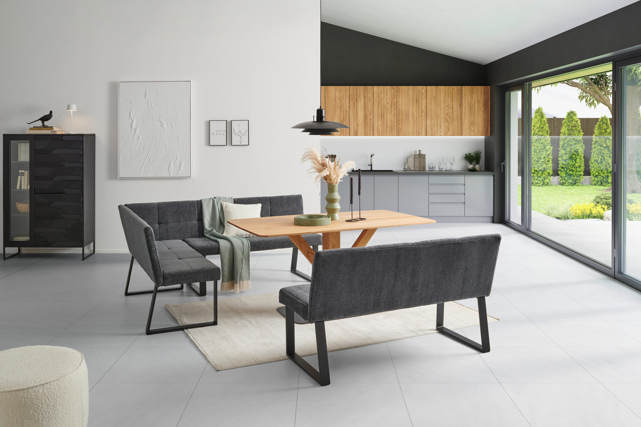 ECKBANK 152/191 cm  in Dunkelgrau  - Dunkelgrau/Schwarz, LIFESTYLE, Textil/Metall (152/191cm) - MID.YOU