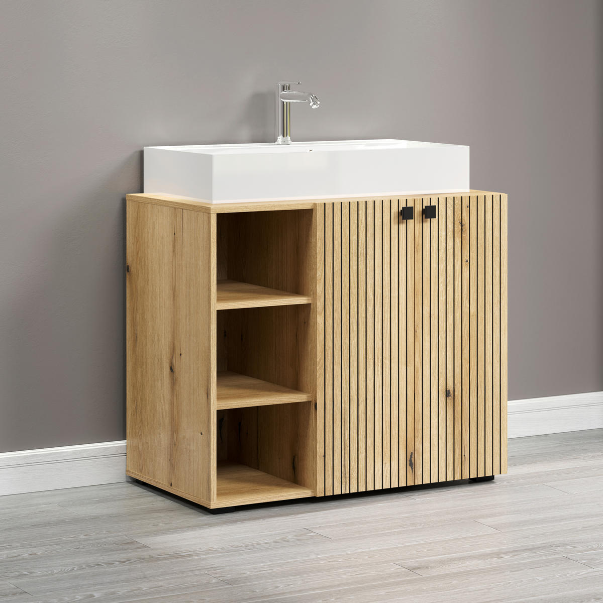 WASCHBECKENUNTERSCHRANK 90/91/53 cm  - Eichefarben/Schwarz, Trend, Holzwerkstoff/Kunststoff (90/91/53cm) - MID.YOU