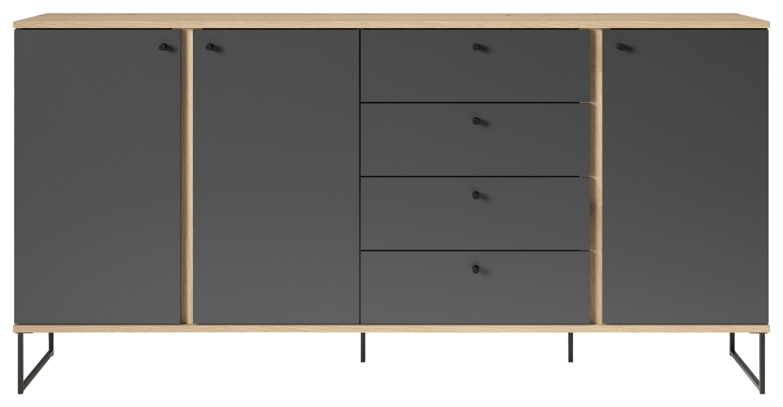 ŠIROKÁ KOMODA, antracitová, farba duba, 180/89/38 cm - čierna/farba duba, Basics, kov/kompozitné drevo (180/89/38cm) - Xora