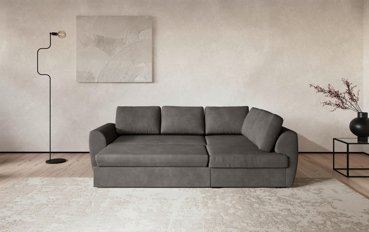 KUTNA GARNITURA tekstil  siva   - siva/crna, Trend, tekstil/plastika (253/154cm) - MID.YOU