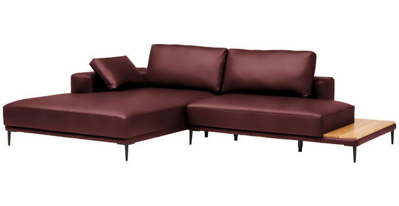 ECKSOFA  in Echtleder Bordeaux  201/304 cm  - Bordeaux/Schwarz, Design, Leder/Metall (201/304cm) - Belluti