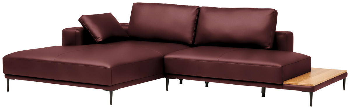 ECKSOFA Echtleder Bordeaux  - Bordeaux/Schwarz, Design, Leder/Metall (201/304cm) - Belluti