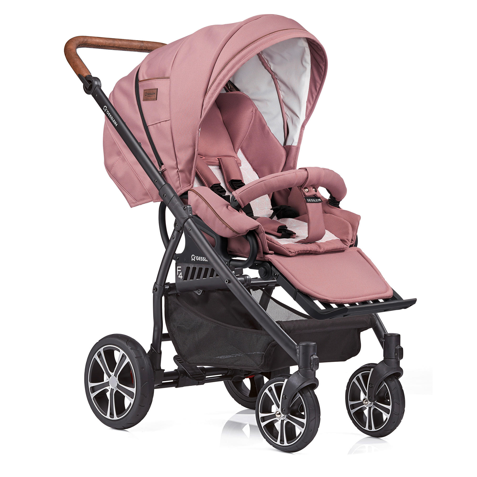 KINDERWAGENSET F4 Air+  - Schwarz/Altrosa, Basics, Textil/Metall (57/129/100cm) - Gesslein