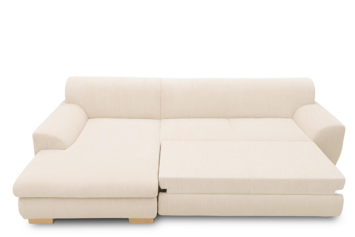 ECKSCHLAFSOFA NIKA Creme Webstoff  - Silberfarben/Creme, Basics, Holz/Textil (277/156cm) - MID.YOU