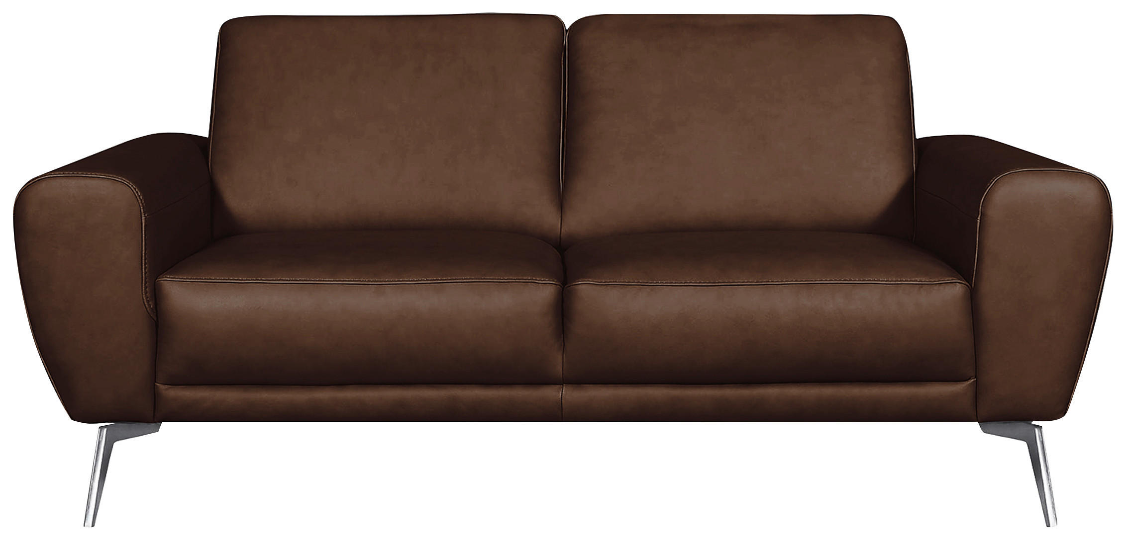 2-SITZER-SOFA in Echtleder Dunkelbraun  - Chromfarben/Dunkelbraun, Design, Leder/Metall (177/85/92cm) - Livetastic