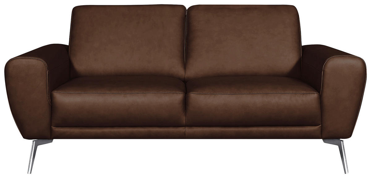 2-SITZER-SOFA Dunkelbraun Echtleder  - Chromfarben/Dunkelbraun, Design, Leder/Metall (177/85/92cm) - Livetastic