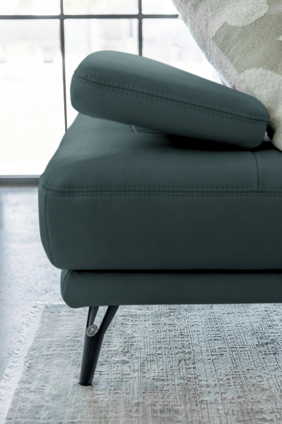 ECKSOFA Echtleder Graublau  - Graublau/Schwarz, Konventionell, Leder/Metall (180/301cm) - Joop!