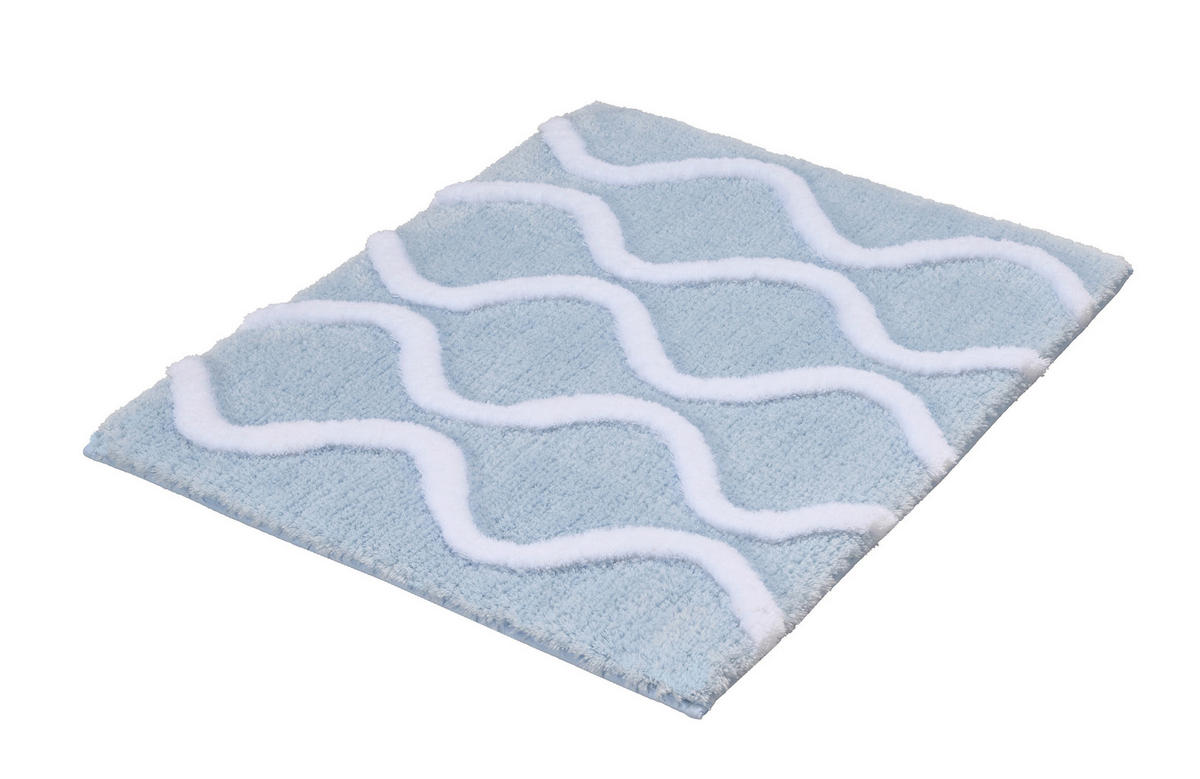 BADTEPPICH Blau, Weiß 55/65 cm  - Blau/Weiß, Basics, Kunststoff/Textil (55/65cm) - Kleine Wolke