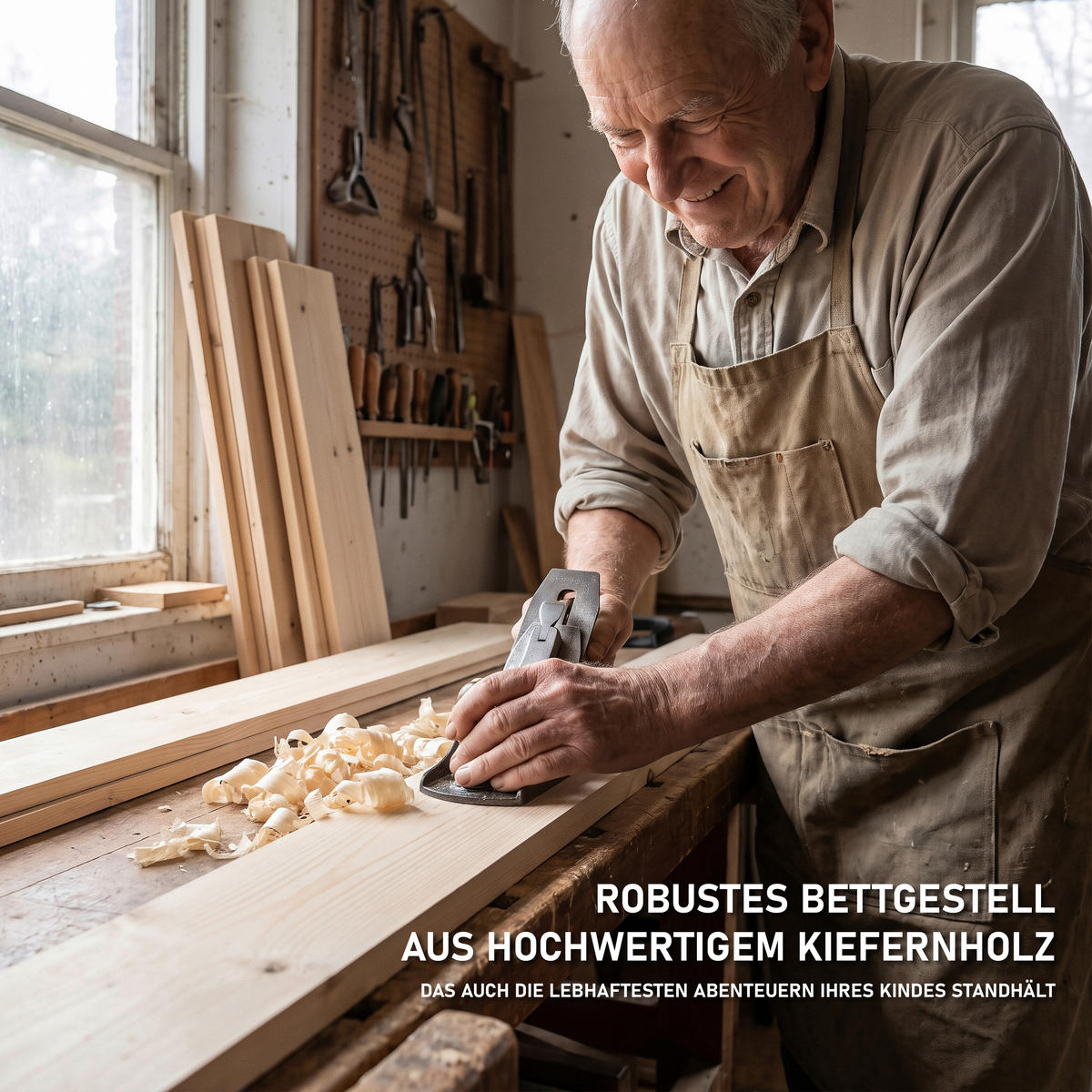 BODENBETT. 90/200 cm  in Weiß  - Naturfarben/Weiß, KONVENTIONELL, Holz (90/200cm) - Carryhome