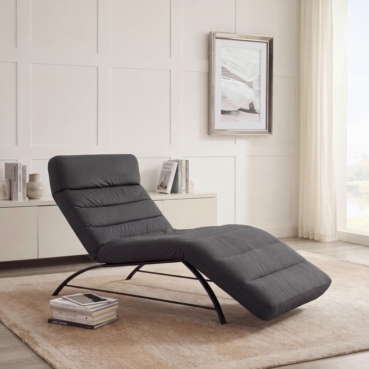 RELAXLIEGE Mikrofaser Anthrazit  - Anthrazit/Schwarz, Design, Textil/Metall (95/91/170cm) - Chilliano