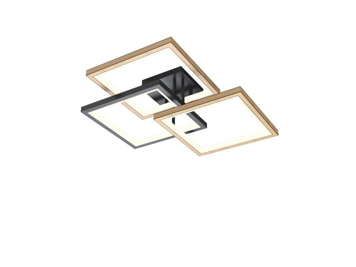 PLAFONIERĂ CU LED - culoare lemn fag/negru, Natur, lemn/metal (57/57/16cm)
