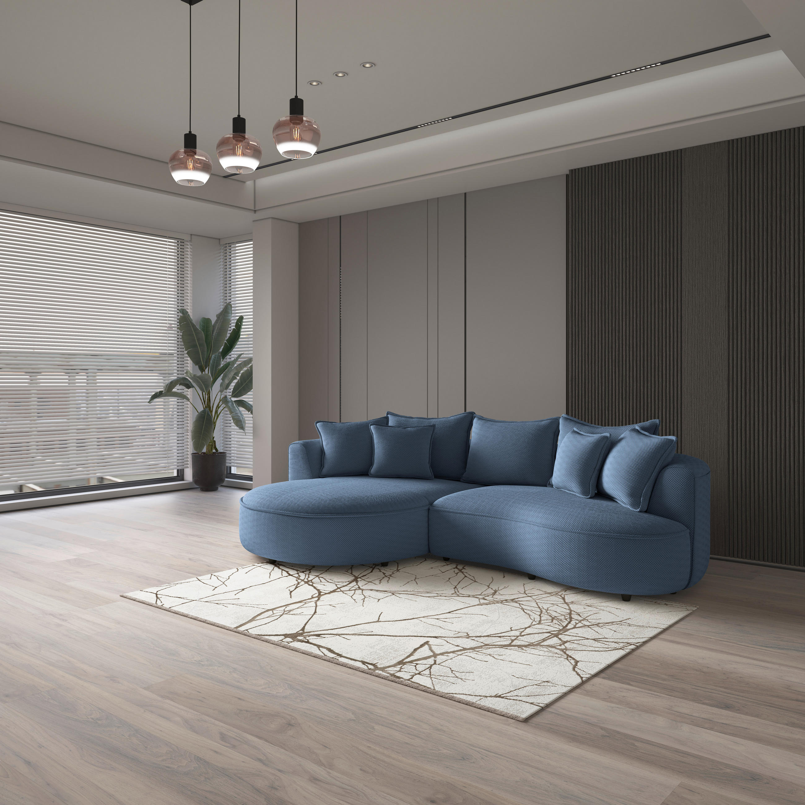 ECKSOFA in Velours, Struktur Dunkelblau  - Schwarz/Dunkelblau, Modern, Kunststoff/Textil (168/287cm) - Livetastic