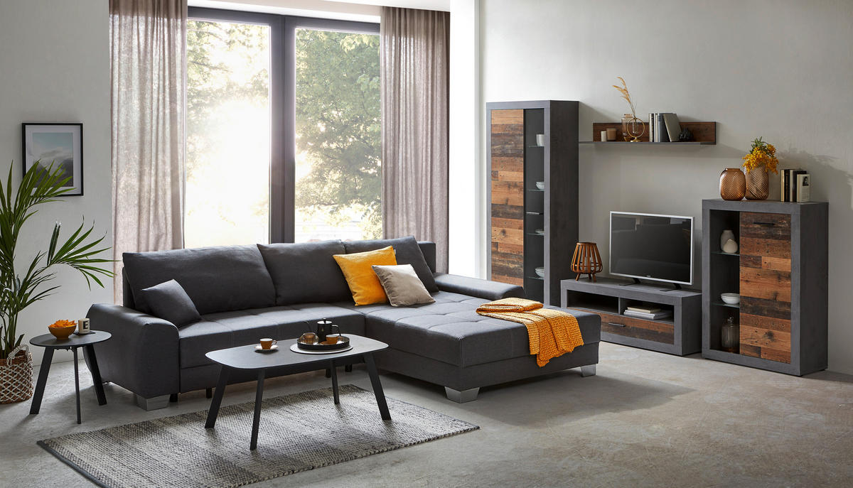 WOHNWAND  in Anthrazit, Braun  304/189/40 cm  - Anthrazit/Schwarz, Trend, Glas/Holzwerkstoff (304/189/40cm) - Ti'me