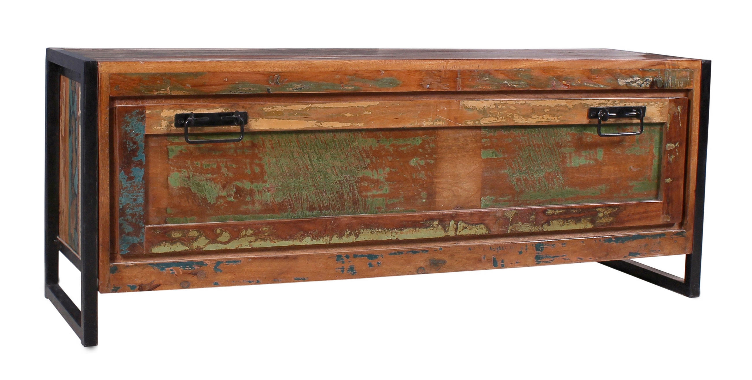 SCHUHSCHRANK Altholz massiv Multicolor  - Multicolor/Schwarz, Design, Holz/Metall (130/50/40cm) - MID.YOU