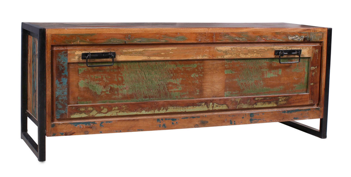 SCHUHSCHRANK Altholz massiv Multicolor  - Multicolor/Schwarz, Design, Holz/Metall (130/50/40cm) - MID.YOU