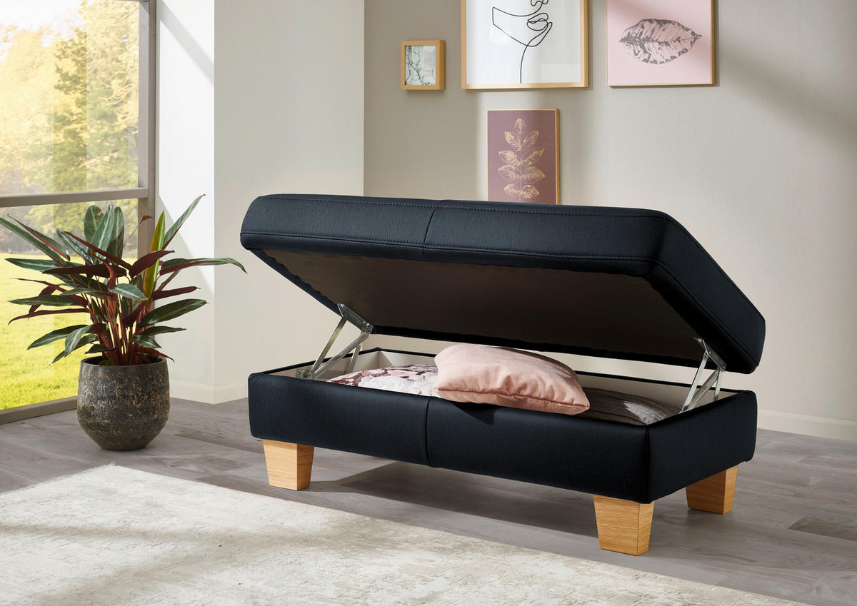 ECKSOFA in Echtleder Dunkelblau  - Eiche Bianco/Dunkelblau, Konventionell, Leder/Holz (235/257cm) - Valdera