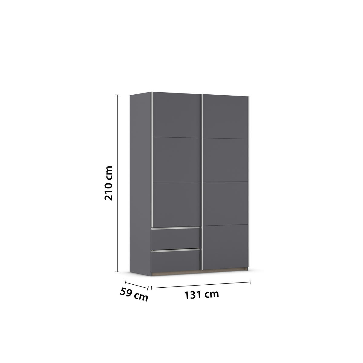 SCHWEBETÜRENSCHRANK 131/210/59 cm 2-türig Grau, Alufarben  - Alufarben/Grau, MODERN, Holzwerkstoff (131/210/59cm) - Rauch Möbel