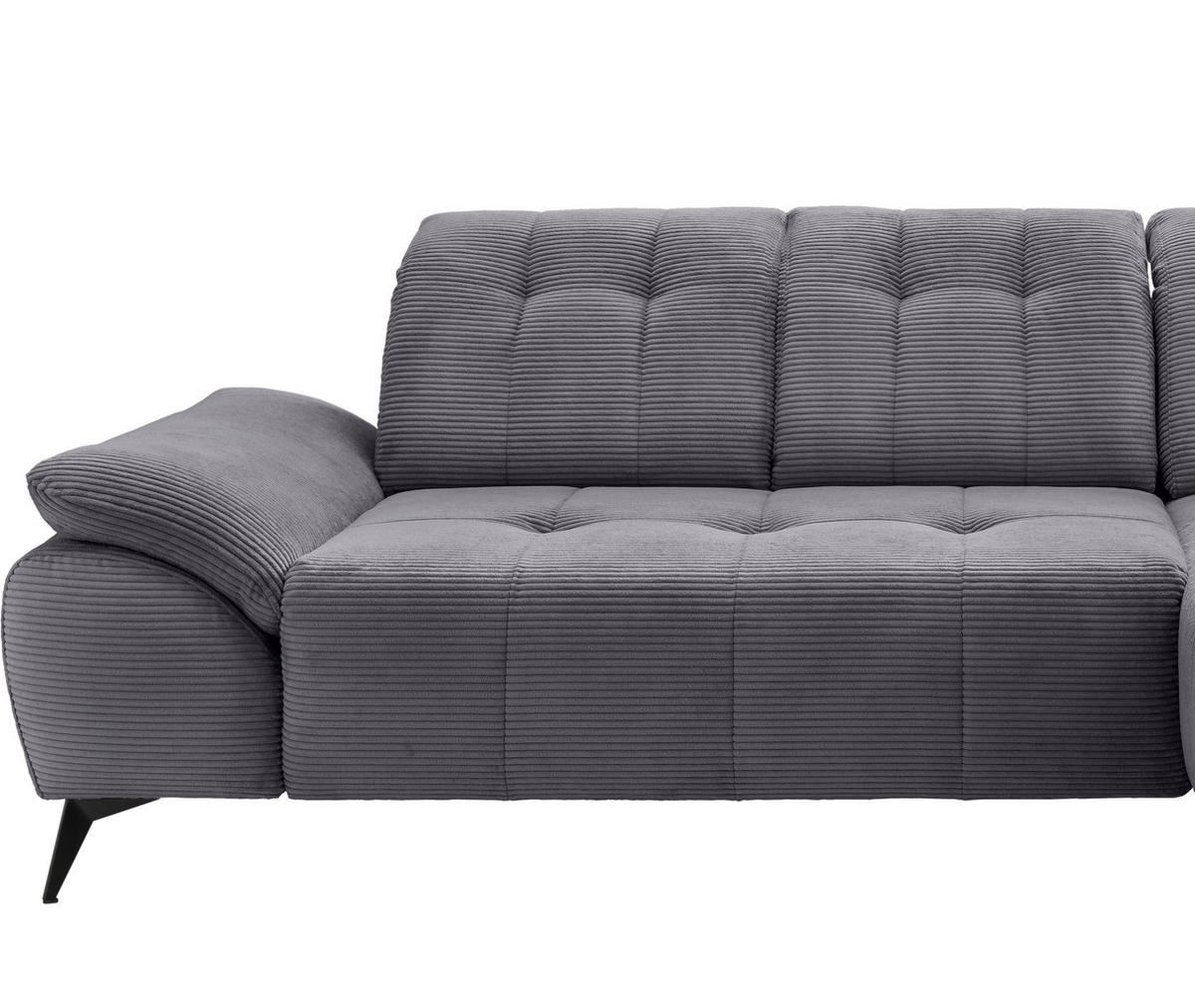 ECKSOFA FIORE Grau Cord Kopfteilverstellung, Sitzvorzug  - Schwarz/Grau, MODERN, Textil/Metall (280/180cm) - Livetastic