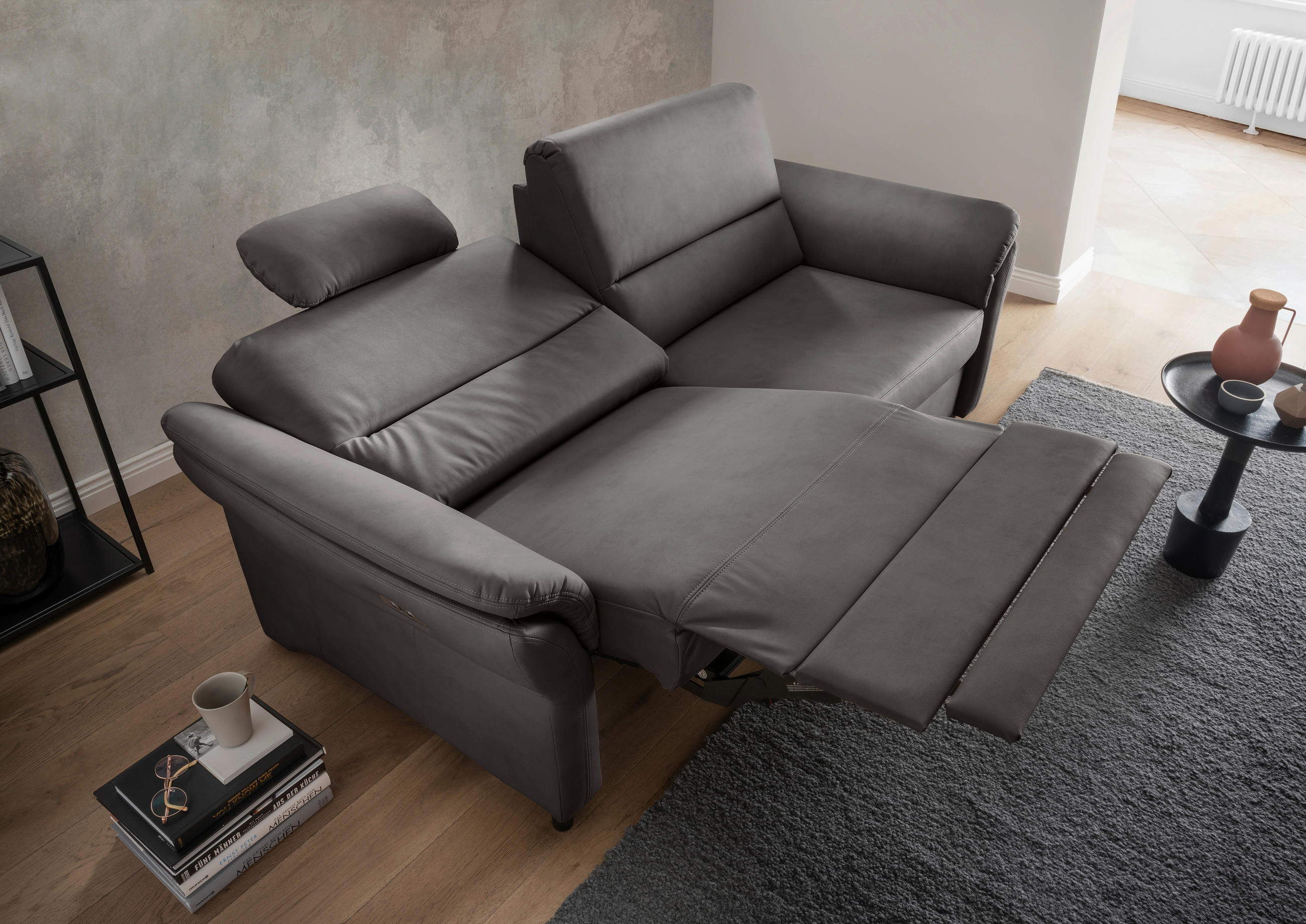 3-SITZER-SOFA in Lederlook Anthrazit  - Anthrazit/Schwarz, Modern, Holz/Textil (192/90/89cm) - Livetastic