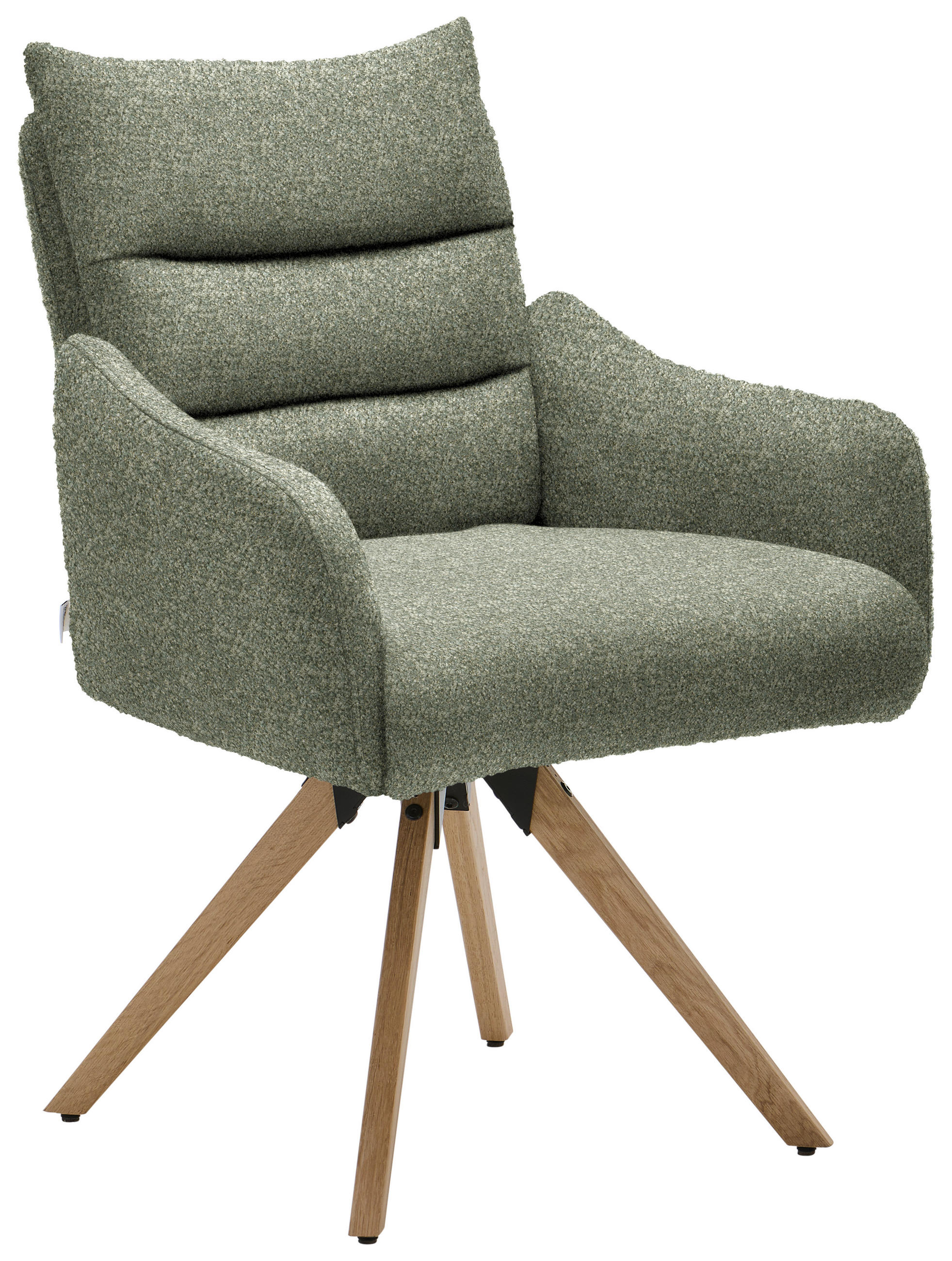 ARMLEHNSTUHL  Beinauswahl, Lederauswahl, Stoffauswahl, Gestellauswahl, Sitzfläche 180° drehbar, automatische Rückholfunktion Chenille  Grün  - Eichefarben/Grün, Design, Holz/Textil (62/86/68cm) - Welnova