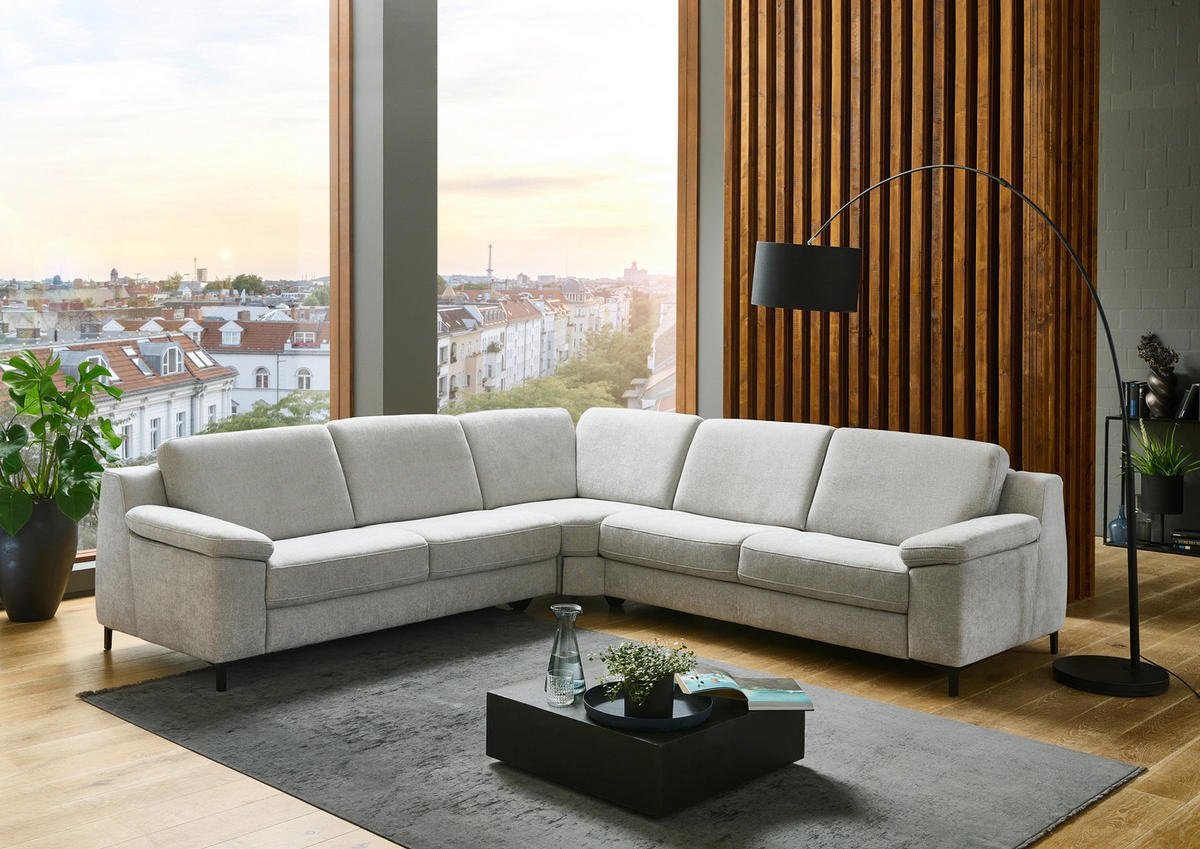 ECKSOFA in Chenille Hellgrau  - Hellgrau/Schwarz, Design, Textil/Metall (278/278cm) - Valdera