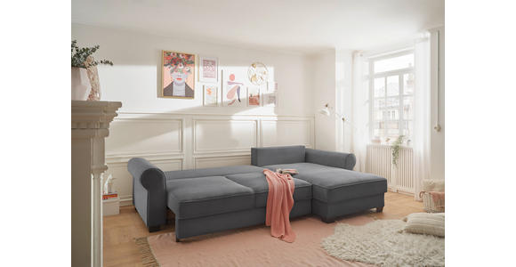 ECKSOFA Dunkelgrau Cord  - Dunkelgrau/Schwarz, KONVENTIONELL, Kunststoff/Textil (318/197cm) - Hom`in