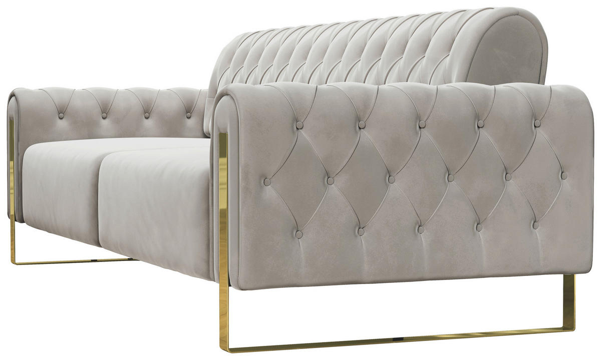 3-SITZER-SOFA Velours Beige  - Beige/Goldfarben, KONVENTIONELL, Textil/Metall (264/90/97cm) - Carryhome