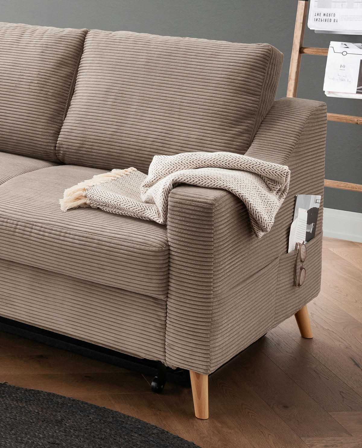 ECKSOFA in Cord Graublau  - Graublau/Naturfarben, MODERN, Holz/Textil (200/230cm) - Livetastic
