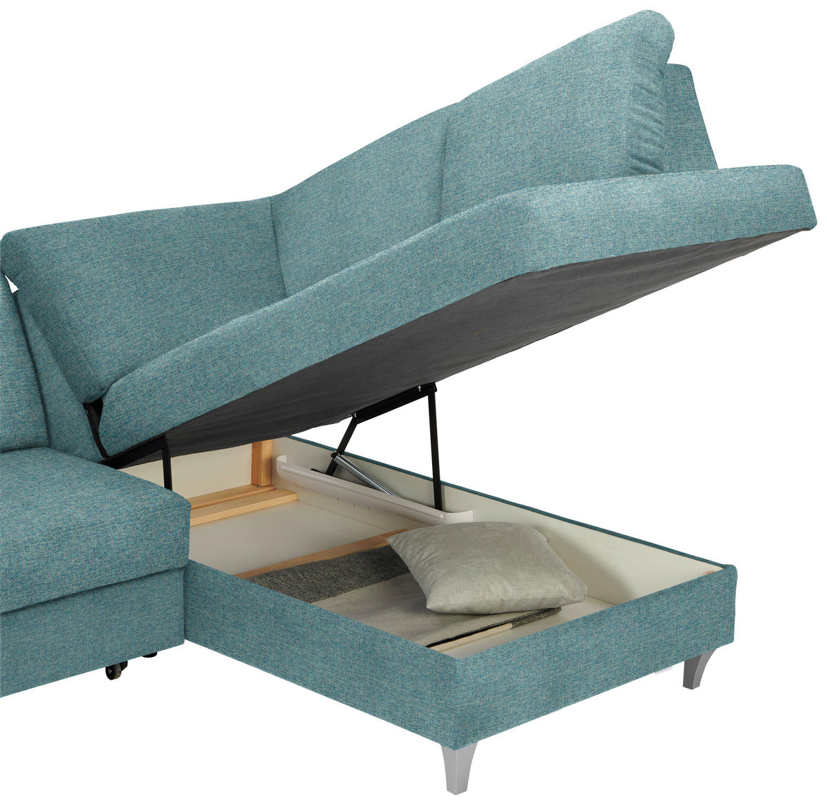 ECKSOFA in Flachgewebe Türkis  - Türkis/Silberfarben, Konventionell, Holz/Textil (255/186cm) - Cantus