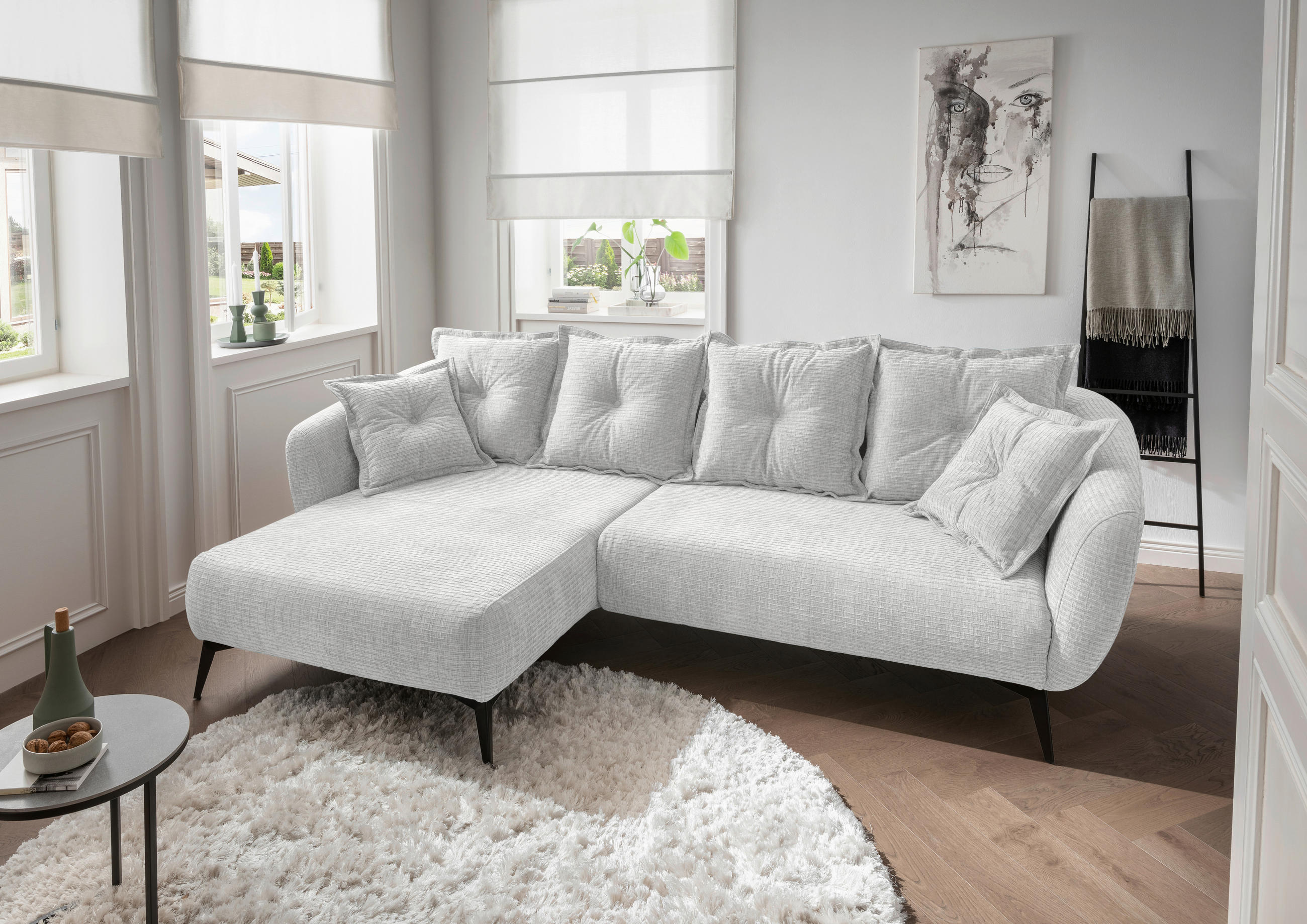 ECKSOFA Weiß Mikrofaser  - Schwarz/Weiß, MODERN, Textil/Metall (162/277cm) - Livetastic