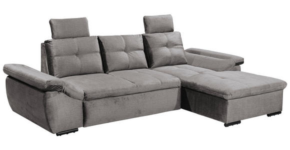 ECKSOFA in Mikrovelours Hellgrau  - Hellgrau/Schwarz, KONVENTIONELL, Kunststoff/Textil (275/170cm) - Carryhome