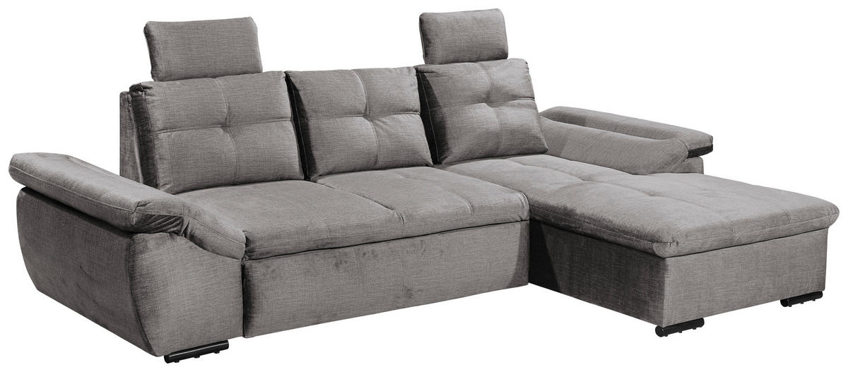 ECKSOFA in Mikrovelours Hellgrau  - Hellgrau/Schwarz, Konventionell, Kunststoff/Textil (275/170cm) - Carryhome