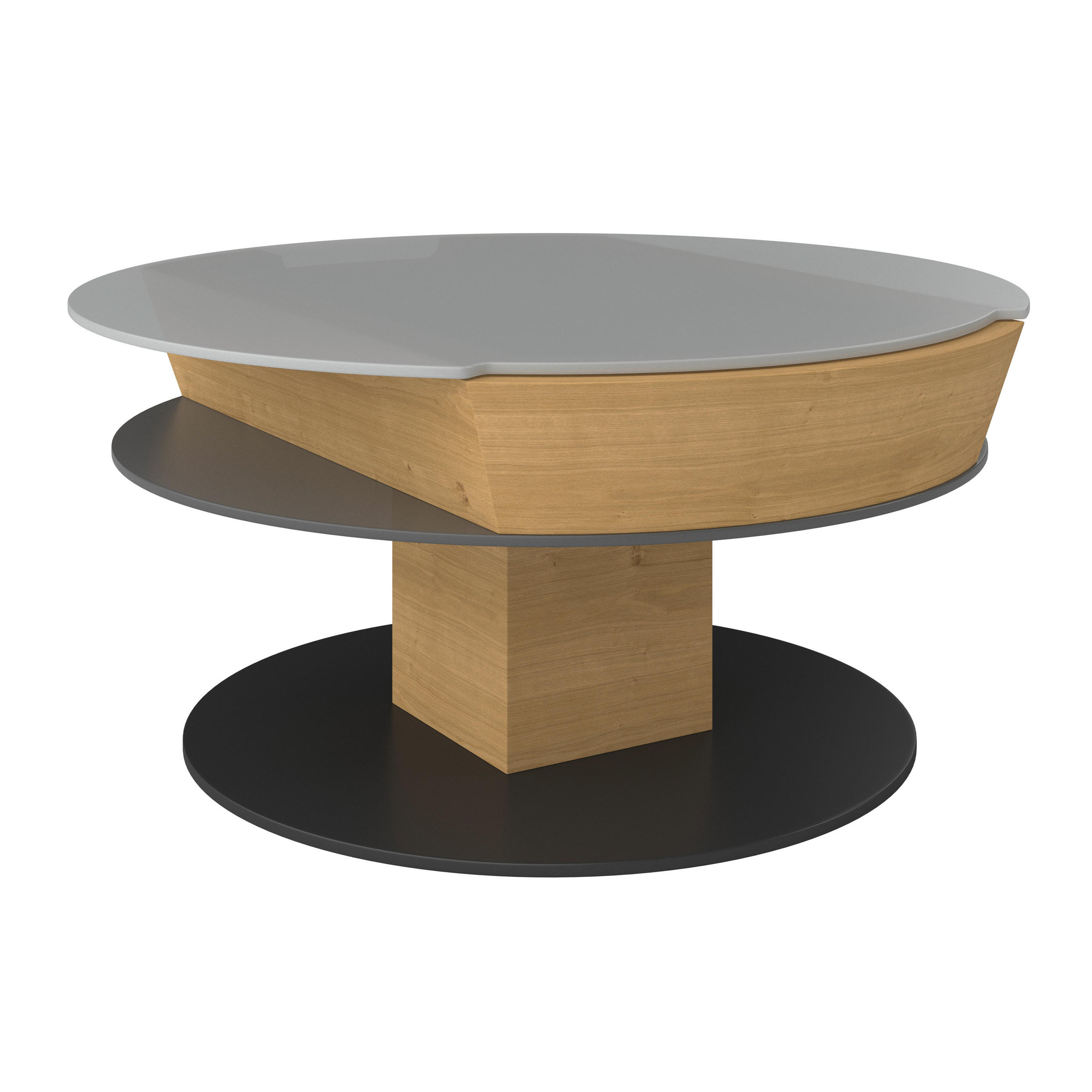 COUCHTISCH Wildeiche furniert, massiv ESG 80/80/38-58 cm rund Grau, Eichefarben  - Eichefarben/Grau, Natur, Glas/Holz (80/80/38-58cm) - Voglauer