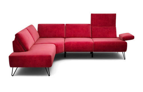 ECKSOFA in Samt Rot  193/248-263 cm  - Rot/Schwarz, Design, Textil/Metall (193/248-263cm) - SENSOO