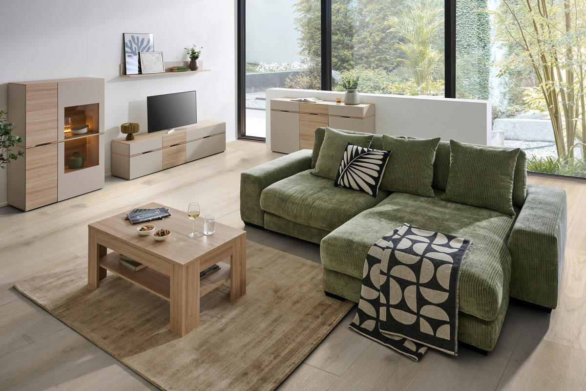 VITRINE Eichefarben, Sandfarben  94,9/138/41 cm  - Sandfarben/Eichefarben, Natur, Glas/Holzwerkstoff (94,9/138/41cm) - Ti'me