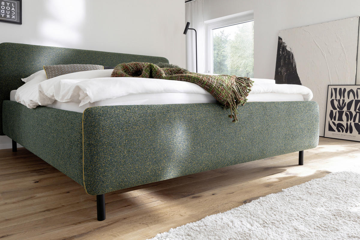 POLSTERBETT PRIMO 160/200 cm  in Dunkelgrün, Gelb  - Dunkelgrün/Gelb, Design, Textil/Metall (160/200cm) - Xora