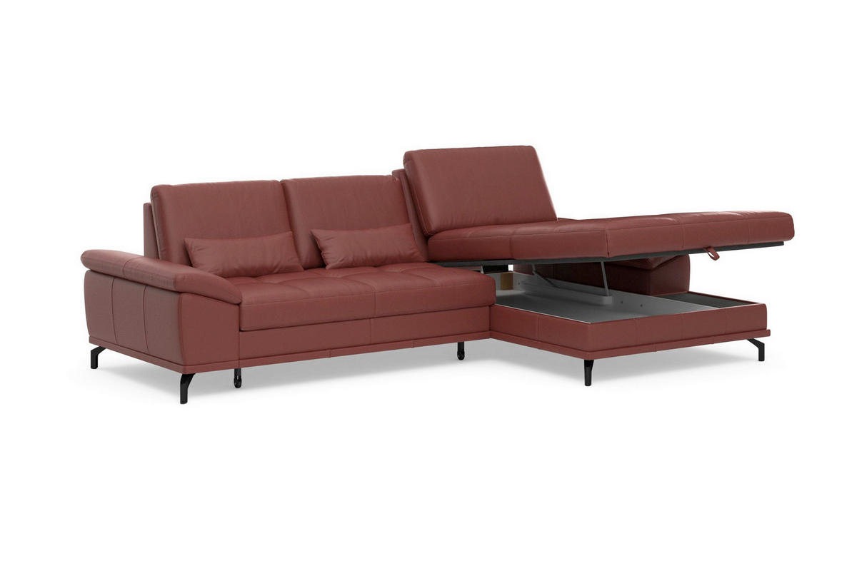 ROHOVÁ SEDAČKA, kůže, červenohnědá - černá/červenohnědá, Basics, kov/kůže (301/176cm) - Sit & More