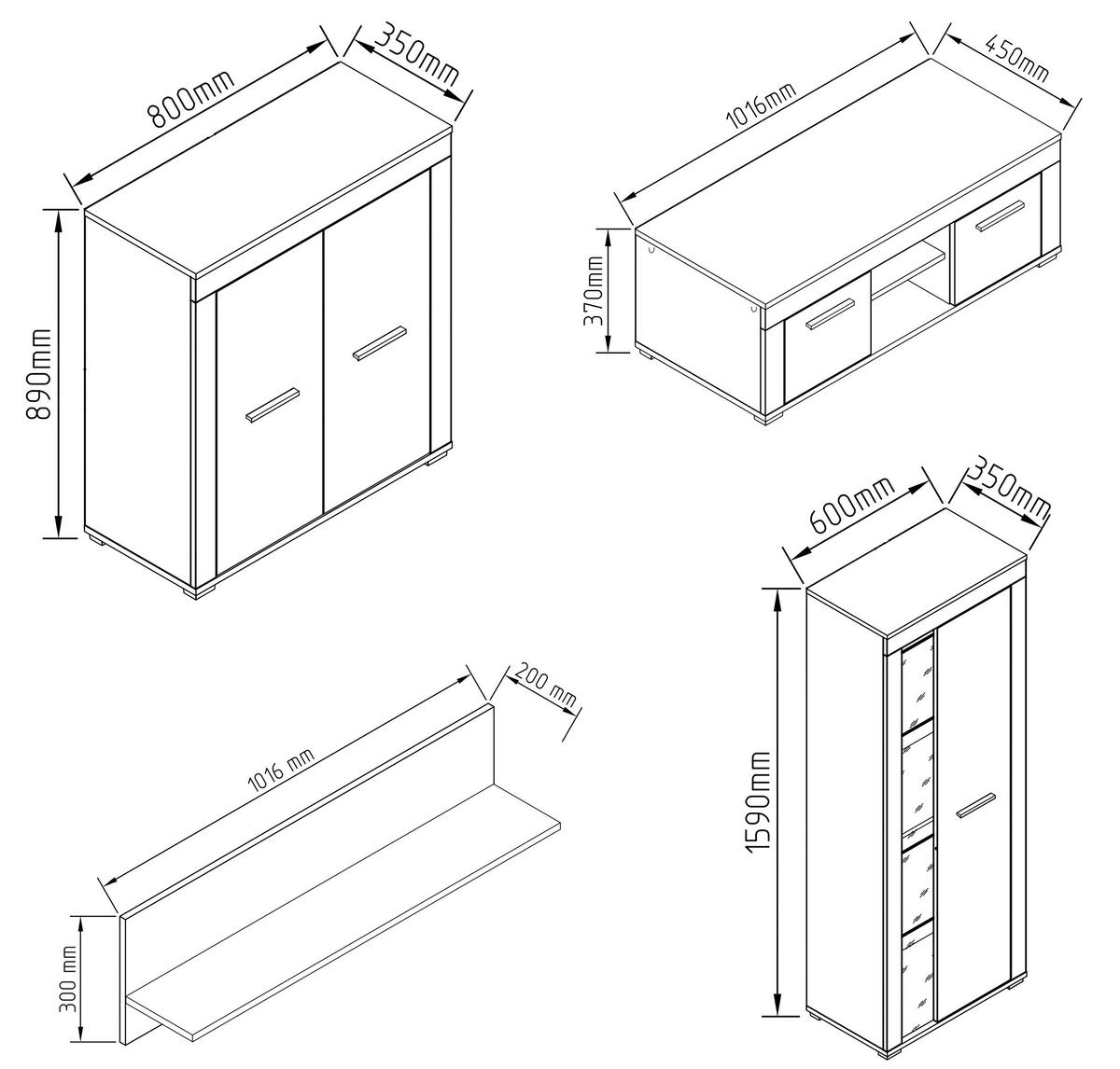 WOHNWAND Usilo 4-teilig  in Anthrazit, Honigeiche  242/159/37 cm  - Honigeiche/Anthrazit, Design, Glas/Holzwerkstoff (242/159/37cm) - MID.YOU