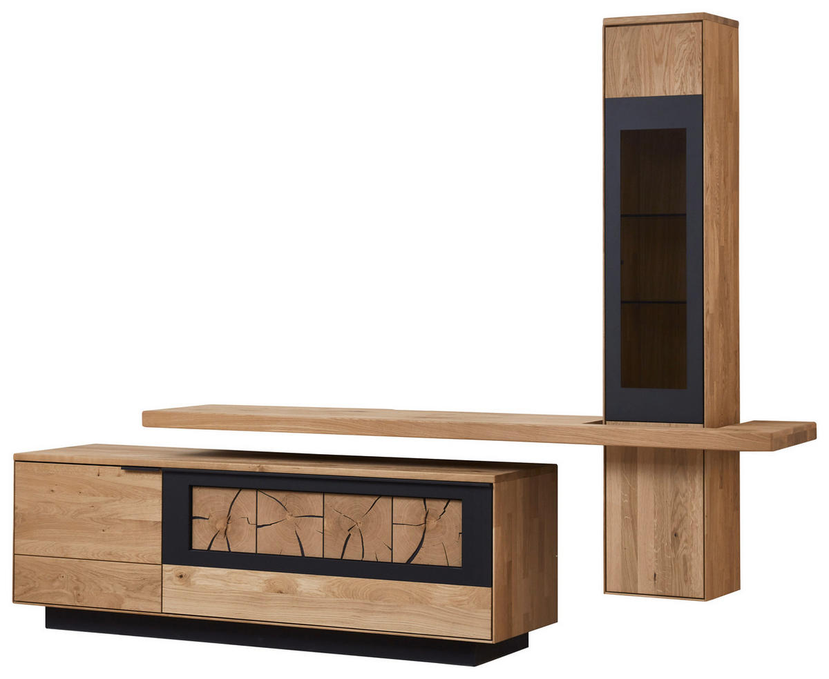 WOHNWAND  in Eichefarben  266/204/45 cm  - Eichefarben, Design, Glas/Holz (266/204/45cm) - Valdera