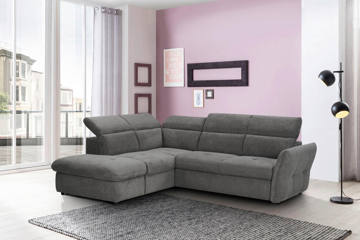 ECKSOFA in Mikrofaser Graubraun  - Graubraun/Schwarz, Design, Kunststoff/Textil (224/254cm) - Livetastic