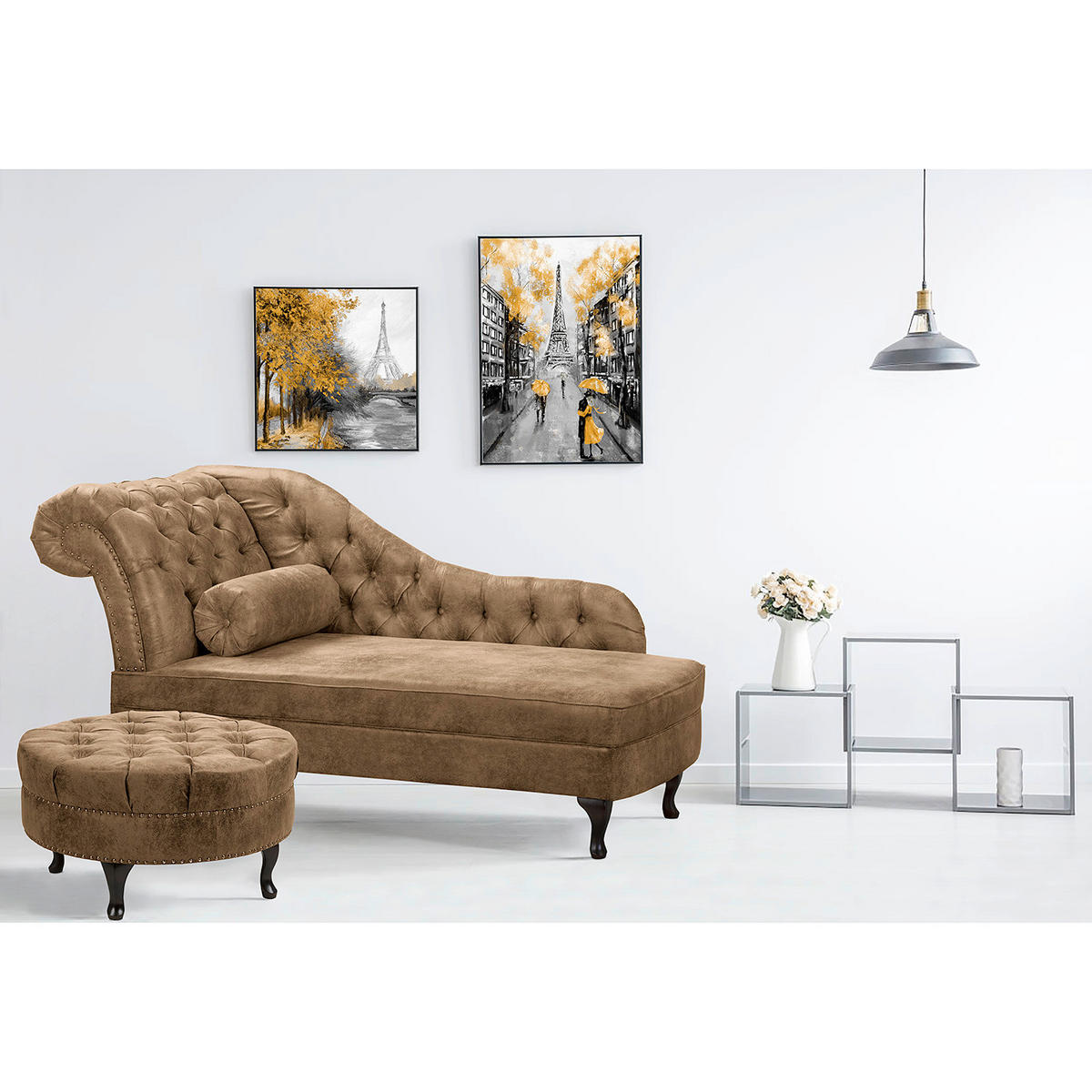 RÉCAMIERE Lederlook Braun  - Braun, Design, Holz/Textil (185/93/75cm) - Livetastic