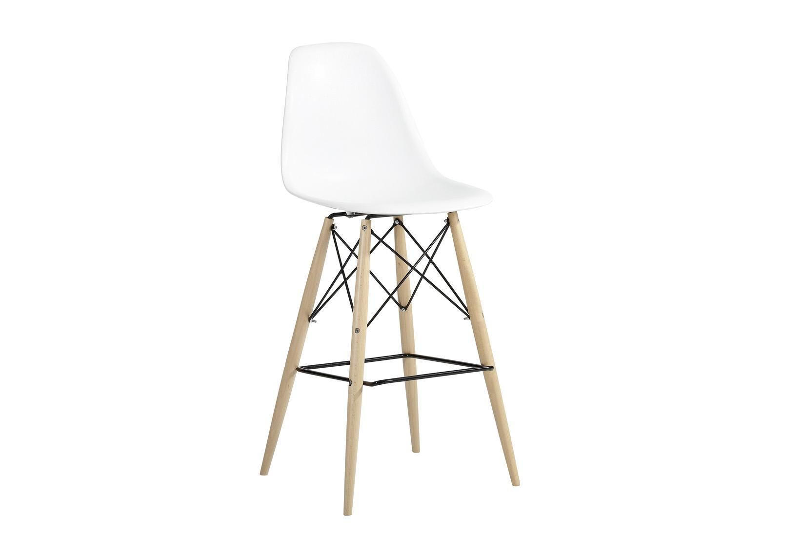 Scaun de bar in lemn, metal, plastic alb  - alb, Design, plastic/lemn (48,1/102/53,5cm) - Ambia Home