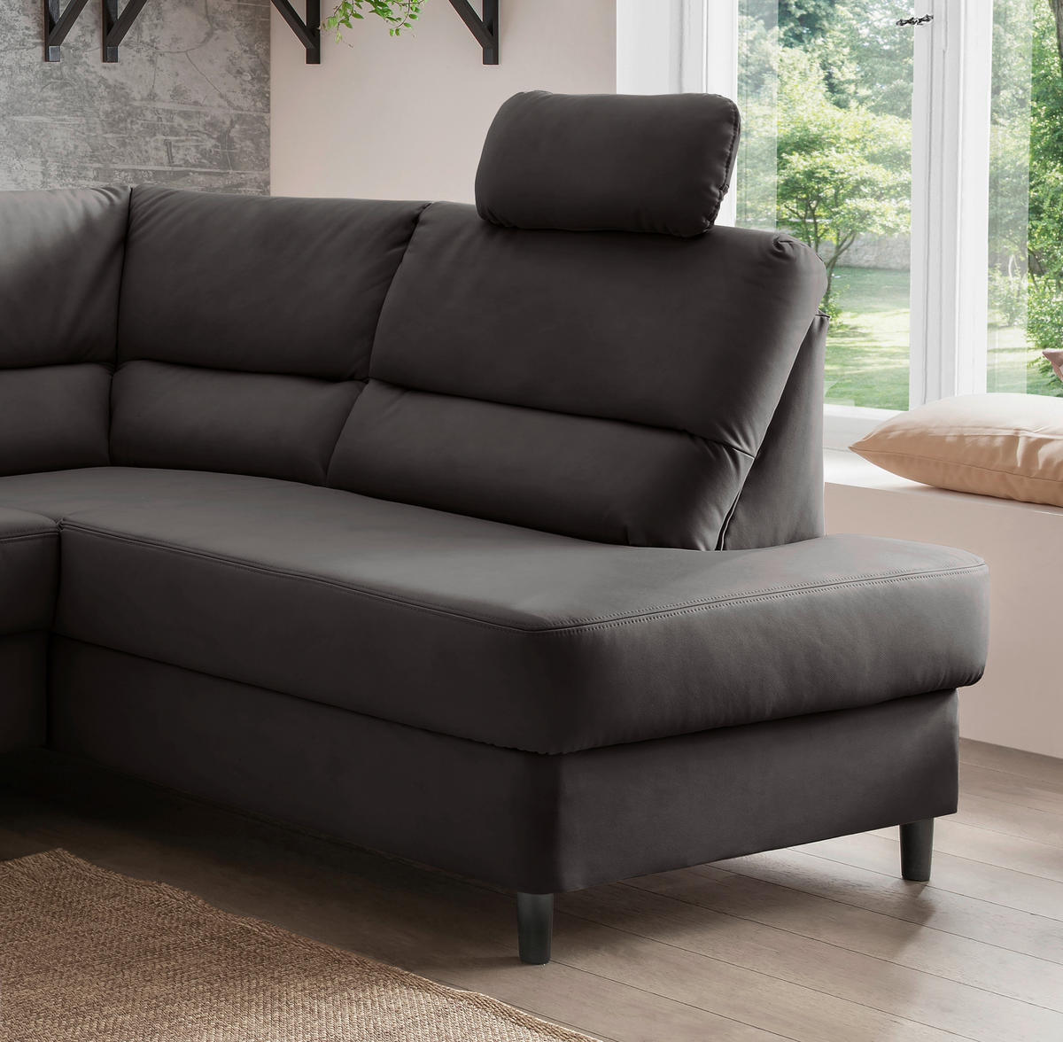 ECKSOFA in Lederlook Anthrazit  - Anthrazit/Schwarz, Modern, Holz/Textil (266/190cm) - Livetastic