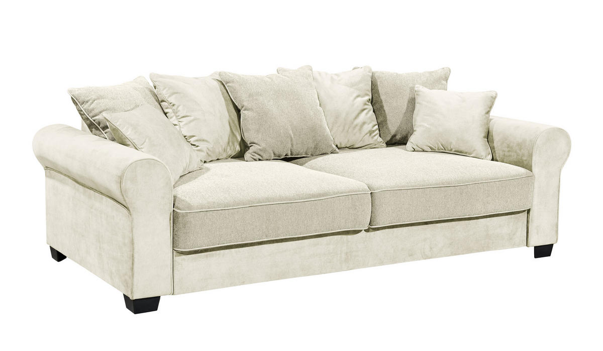 3-SITZER-SOFA in Webstoff, Mikrovelours Creme  - Creme/Schwarz, Design, Holzwerkstoff/Kunststoff (247/95/115cm) - MID.YOU